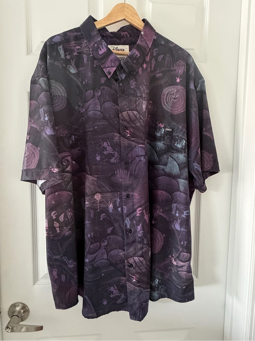 RSVLTS Men’s Short-Sleeve Button-Down Shirt in Purple and Black
